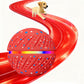 Red interactive LED pet training ball toy with textured surface and blue speckles, 70mm