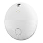 White round Bluetooth GPS tracker with top lanyard hole and horizontal speaker grille lines