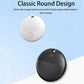 Round Bluetooth GPS trackers in white and black, each with top lanyard hole