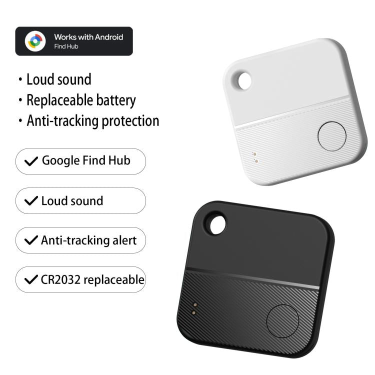 White and black square GPS trackers with top holes and circular buttons.