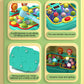 Whack-a-mole toy feature cards showing play panel, suction cup, and music lighting