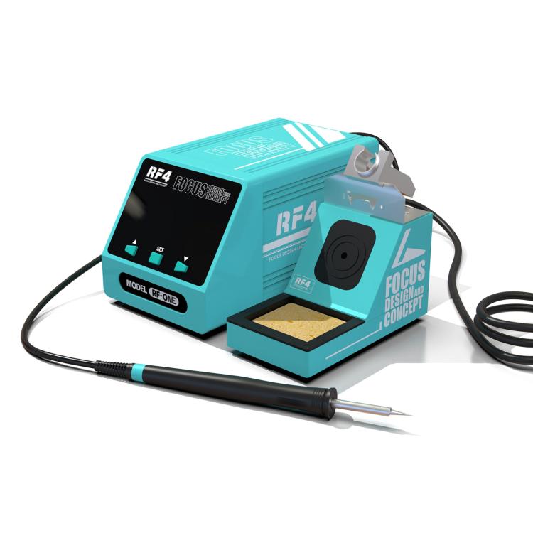 Teal RF4 RF-ONE digital soldering station with display, stand, and soldering iron