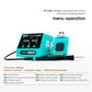 Teal RF4 soldering station with digital screen, iron handle, and menu operation panel