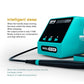 Teal soldering station control screen with connected soldering iron; intelligent sleep text
