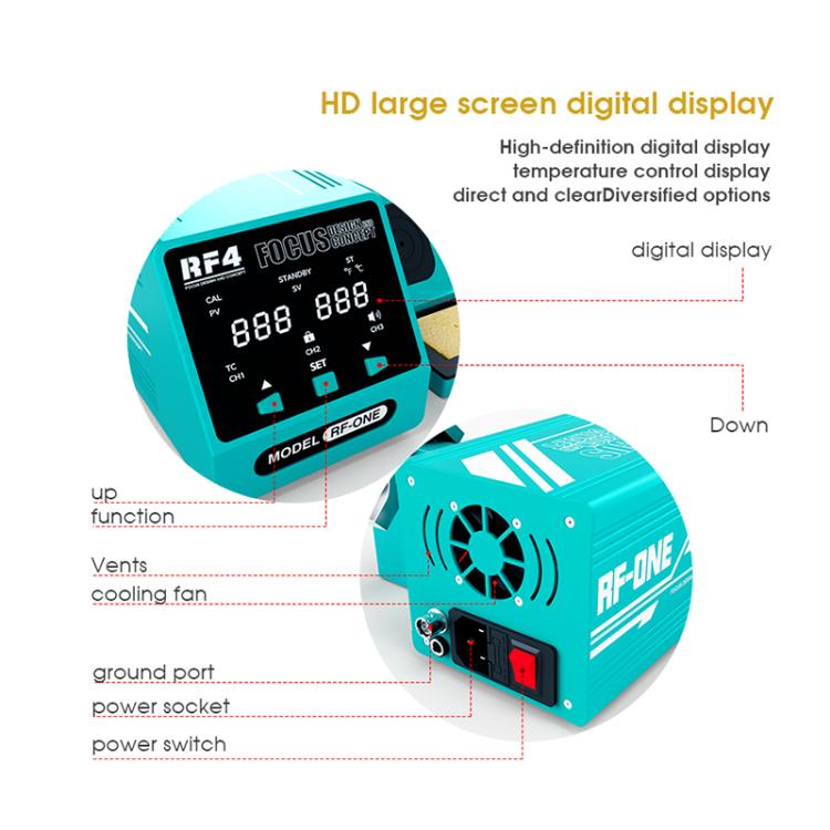 Teal RF4 RF-ONE soldering station with HD digital display and rear power ports