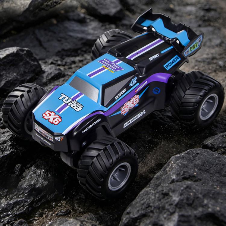 Blue and purple amphibious 4WD remote control off-road car, front 3/4 view