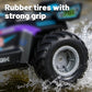 Close-up of amphibious RC car wheel and tread tires in splash water