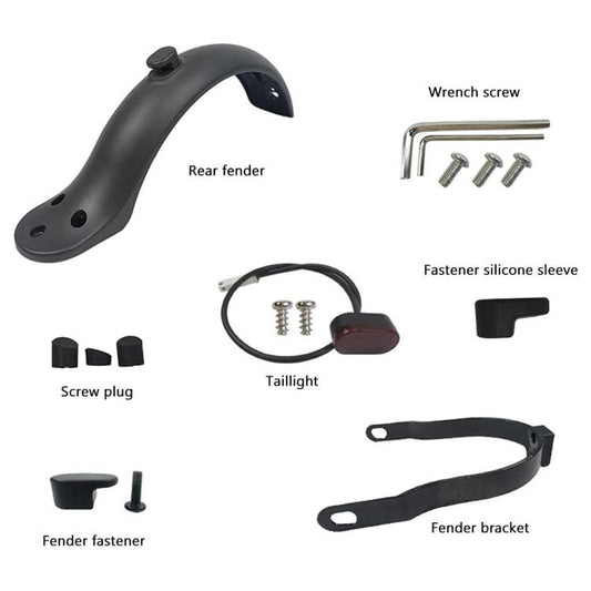 Rear fender accessory set: fender, tail light, silicone sleeve, bracket, screws, wrench