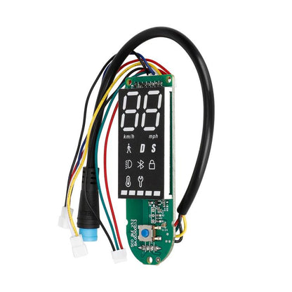 Electric scooter instrument display circuit board with wiring harness and speed readout