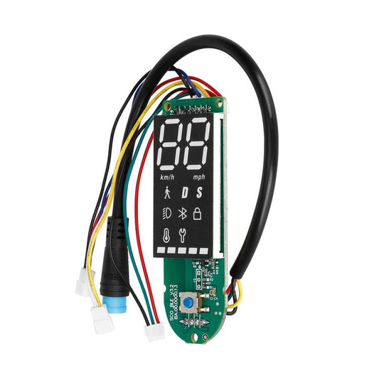 Electric scooter instrument display circuit board with wiring harness and speed readout