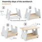 Wooden tool bench assembly parts with side supports and screws for setup