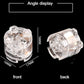 Clear round LED building block lamp, front and back views with size markings