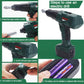 Green cordless electric drill toy with step-by-step use diagrams