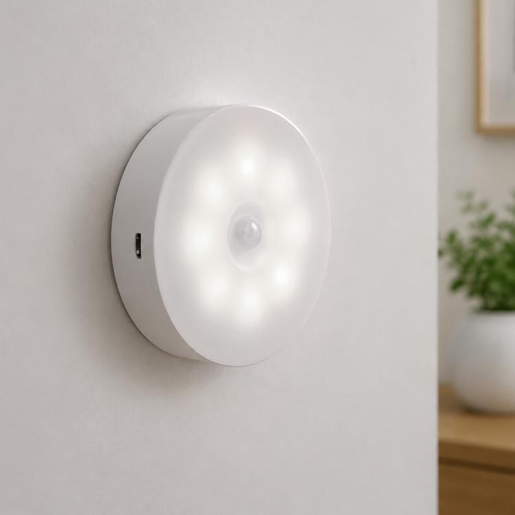 Wall-mounted round LED induction night light with white light glow
