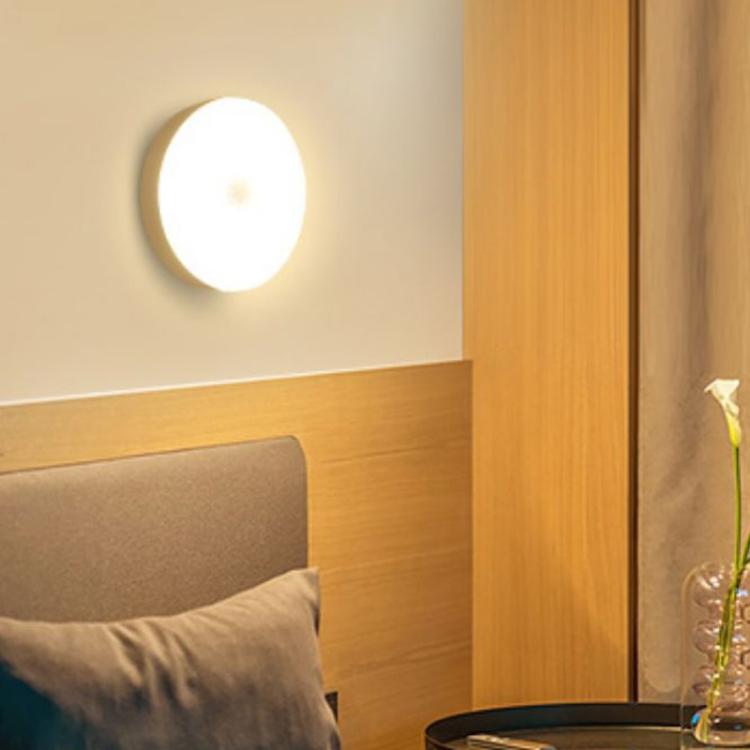 Round wall-mounted LED induction night light emitting white light