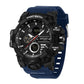 Sports electronic wristwatch with blue strap, black case, and START/RESET buttons