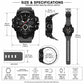 Black rugged analog-digital sports watch with textured strap and multi-dial face
