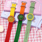 SANDA student wristwatch set with green, red, and orange silicone straps and round dials