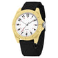 Gold luminous waterproof watch with white dial and black nylon strap, round case