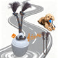 Grey automatic pet toy ball with rope tassels and sound-note graphics