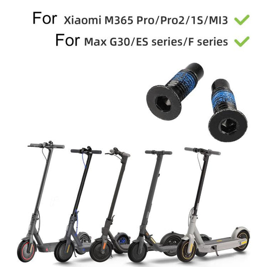 Set of extended front scooter screws with blue thread sealant and black hex heads