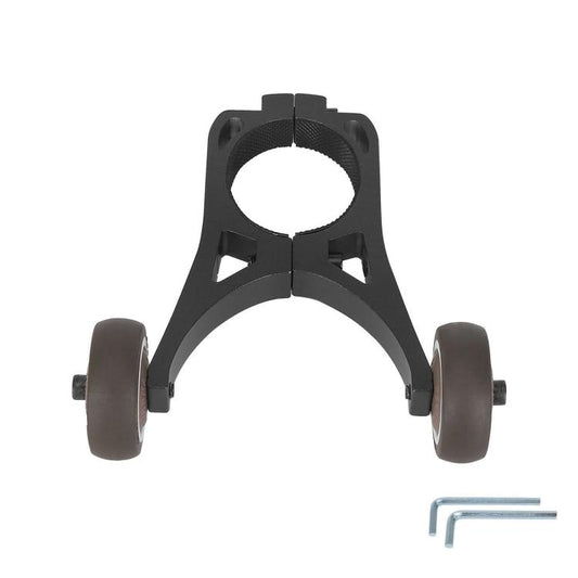 Auxiliary wheel support frame with two caster mounts and central hole, black