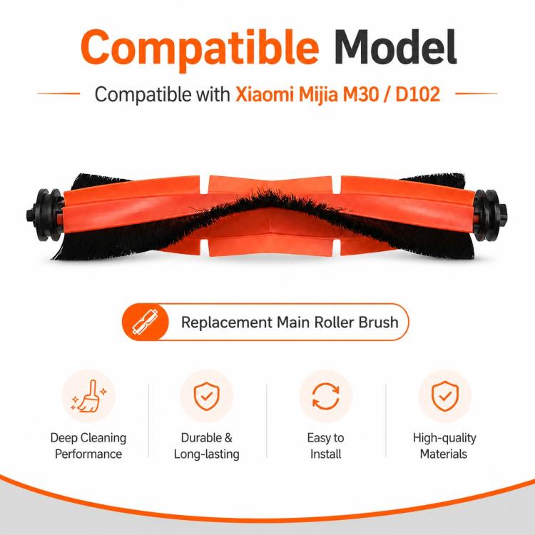 Replacement main roller brush with orange housing and black bristle roll