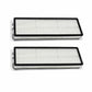 Two rectangular pleated air filters with white media and black frames