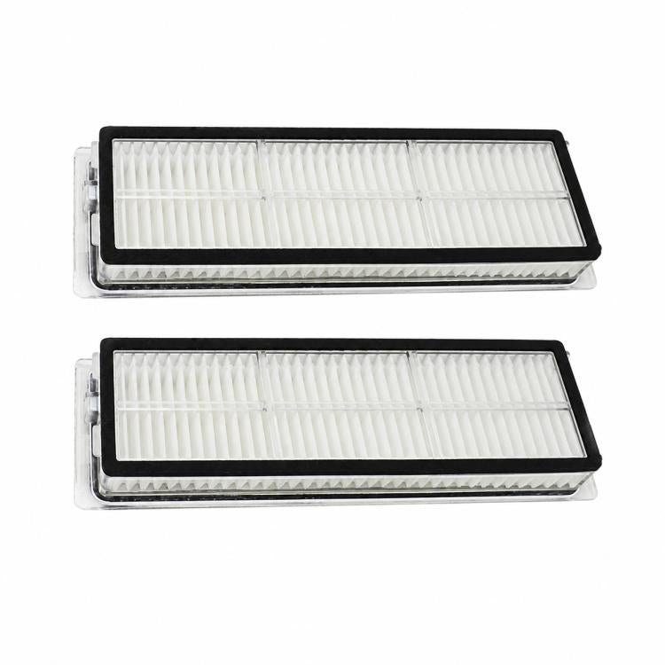 Two rectangular pleated air filters with white media and black frames