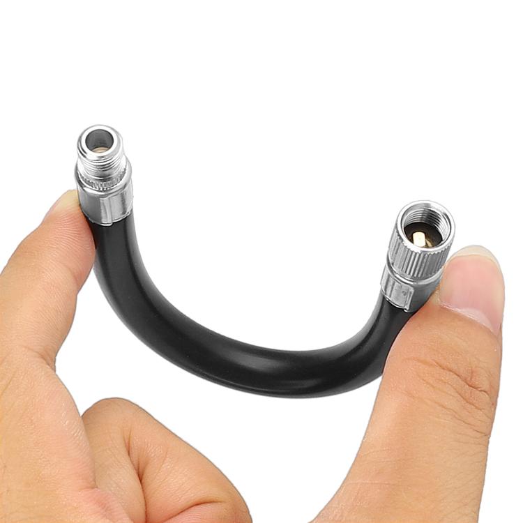Black U-shaped inflation extension cable with two metal threaded ends