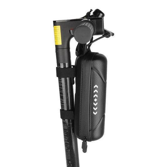 Scooter handlebar water bottle bag, black textured pouch with strap and side zipper.