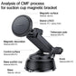 Black car magnetic phone holder components: circular magnet pad, telescopic arm, suction base, knob