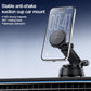 Black car suction cup magnetic phone mount with telescopic arm and rotating base, holding a phone