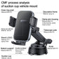 Car phone mount suction cup holder diagram with clamp arms and telescopic pole