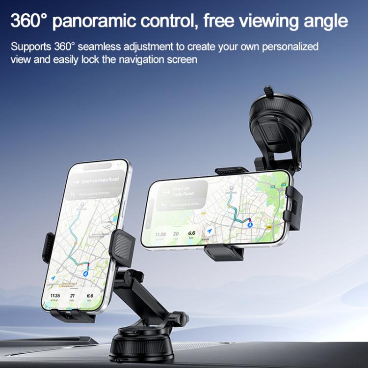 Car suction cup phone holder showing two smartphones with adjustable viewing angles
