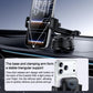 Car phone holder with suction base and clip arms, smartphone mounted for driving