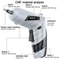 White and black cordless electric screwdriver with rotary head interface and control button