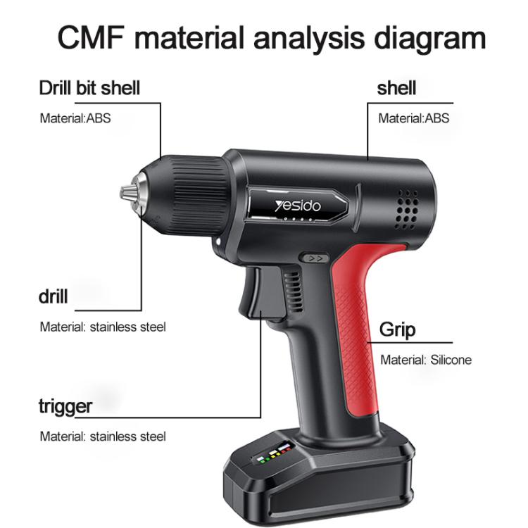 Cordless electric screwdriver drill with ABS black shell and silicone grip, bit chuck