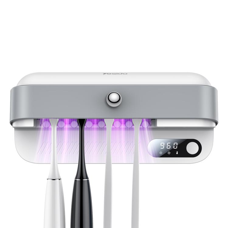 White and gray UV toothbrush sterilizer dryer holder with digital control display and buttons