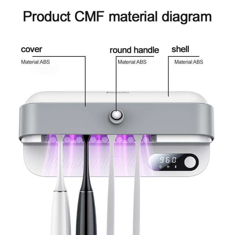 UV toothbrush sterilizer dryer holder parts diagram showing ABS cover, round handle, and shell