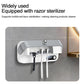 White and gray toothbrush and razor sterilizer holder with side digital display