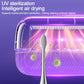 UV sterilization chamber inside the holder with purple light over toothbrush slots