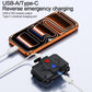 Black USB Type-C charging battery pack with red and blue indicator lights