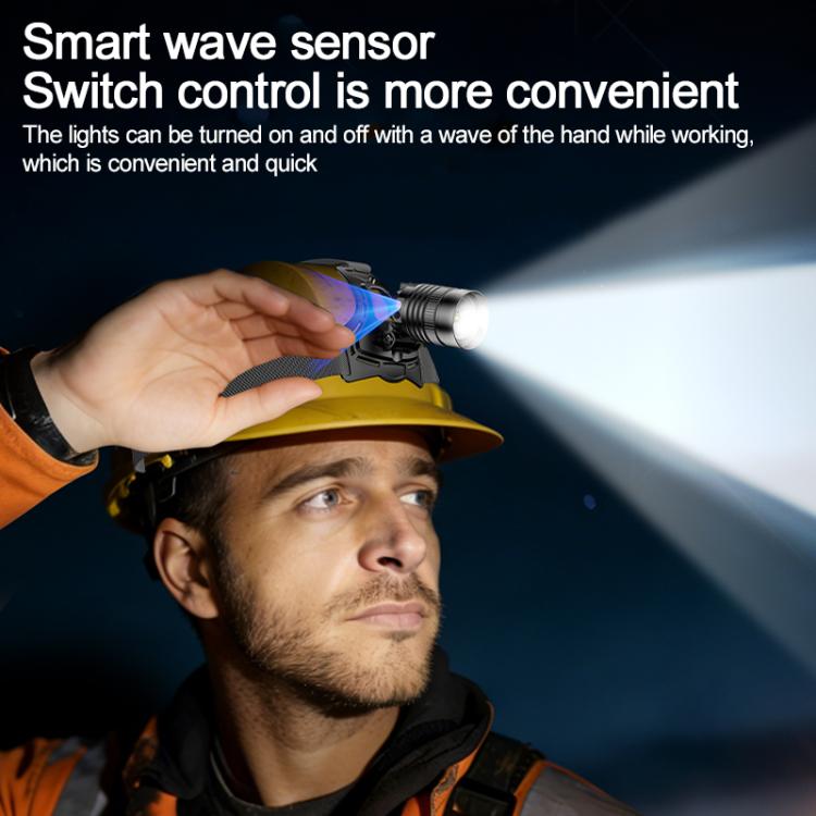Black LED headlamp with wave sensor control activated by hand motion