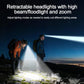 Black retractable LED headlamp with wide flood beam and zoom spotlight