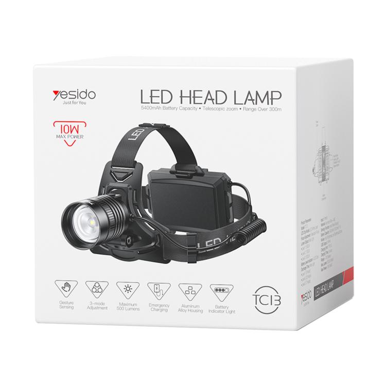 LED headlamp retail box showing Yesido TC13 black headlamp front view