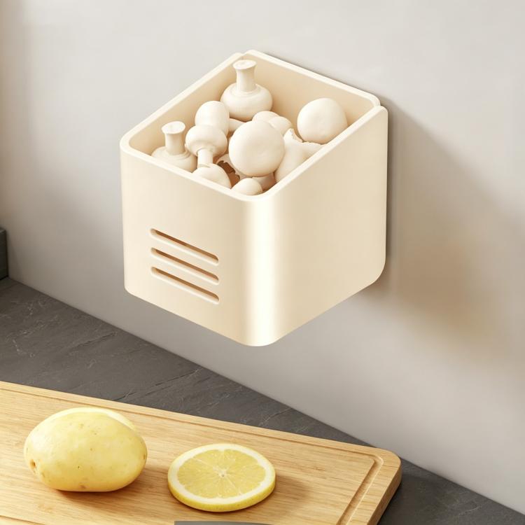 White magnetic refrigerator storage rack with open bin holding whole eggs