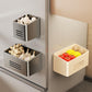 Two magnetic refrigerator storage racks: grey double bins and a white bin with produce