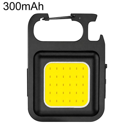 Portable keychain camping light, 300mAh black case with yellow COB LED panel