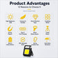 Black mini keychain LED light with yellow COB panel, small hook and foldable stand